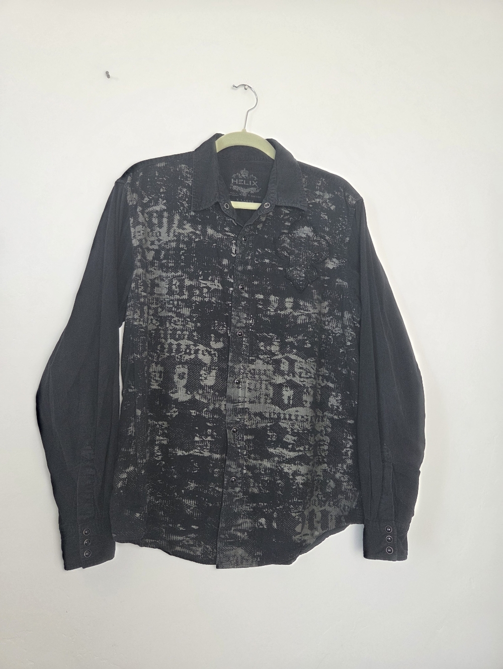 Helix Mens Cotton Snap Front Shirt Y2K Cross Embellished Grunge 90s Country XL